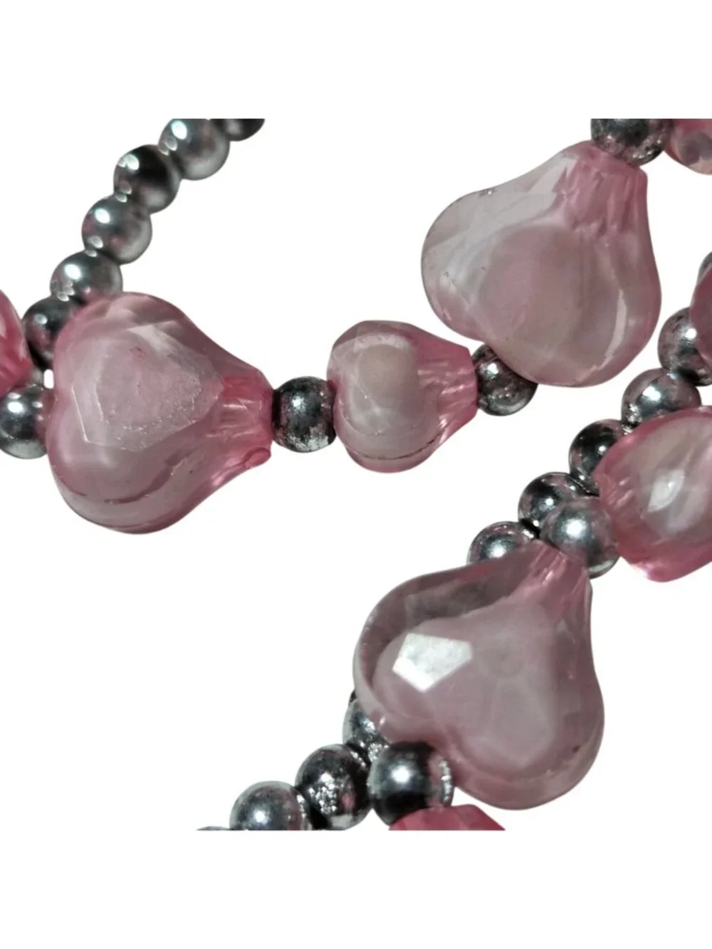 Pink Heart Beaded Bracelet Ribbon Bow Accent Princess Coquette Fashion Jewelry